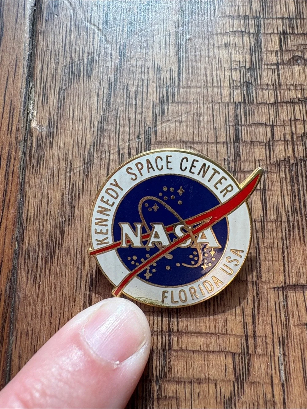 NASA Kennedy Space Center Blue & White Enamel Pin